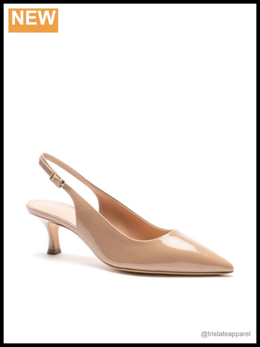 Italian Leather Slingback Kitten Heels with Buckle Closure and Leather Lining